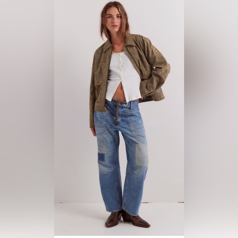 Free People We The Free Moxie Pull-On Barrel Jeans in Truest Blue Sz 26